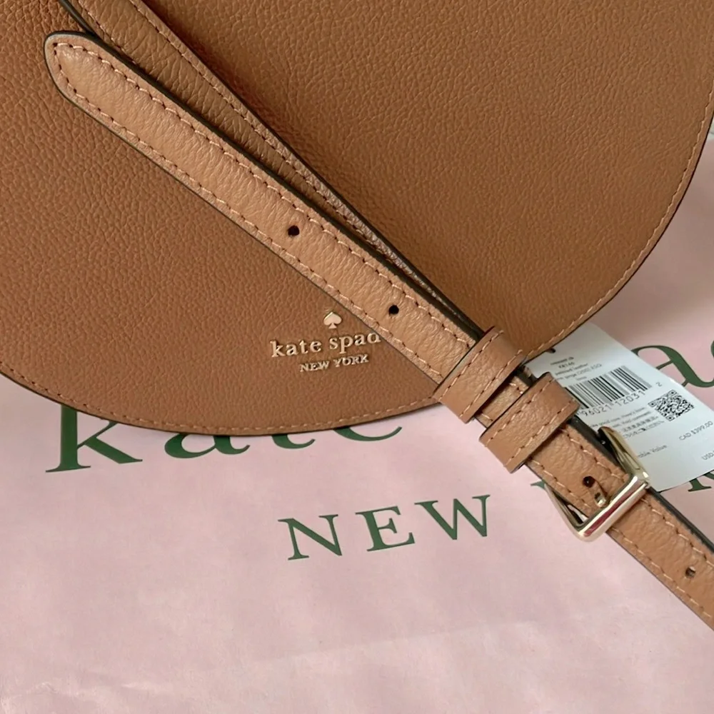 ❌SOLD ❌♠️ Kate Spade Luna Crescent Flap Crossbody Bag Leather Warm Gingerbread - Picture 8 of 13